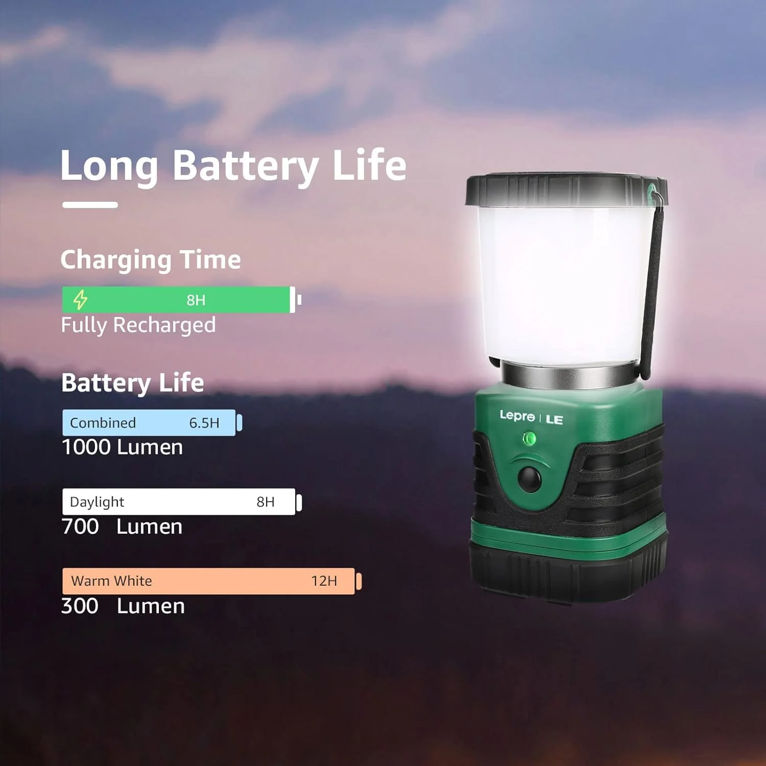 LE Camping Light Rechargeable, 1000 Lumen Camping Lantern, Dimmable 4 Modes Camping Tent Lights with 4400mAh Power Bank, Camping Accessories, Rechargeable Lantern for Outdoors, Power Cuts and More - Image 3