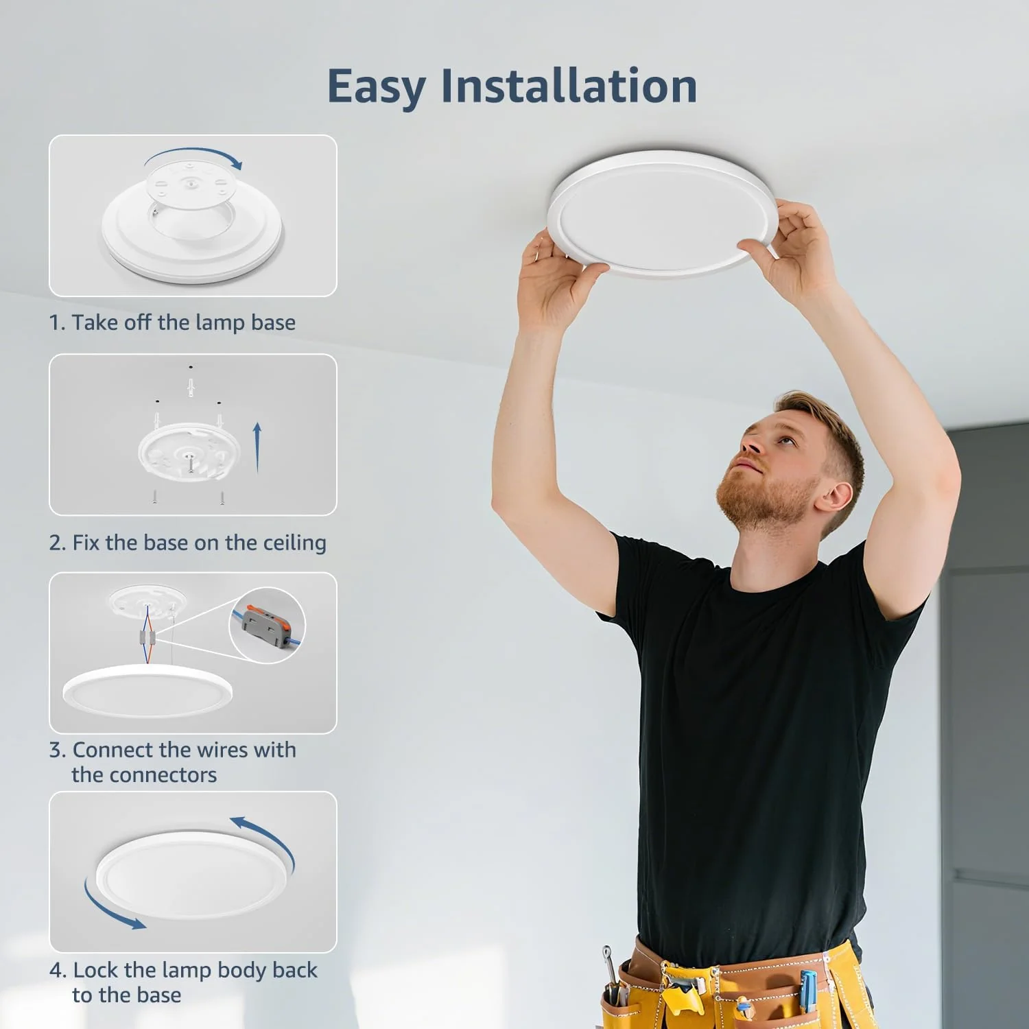 Lepro 2 Pack of Bathroom Lights, 18W 1800lm LED Ceiling Light, Waterproof IP44, 2.6cm Ultra-Thin, 5000K, Round, Flush Ceiling Lighting for Bathroom, Kitchen, Bedroom, Hallway, Utility Room, Ø22cm - Image 6