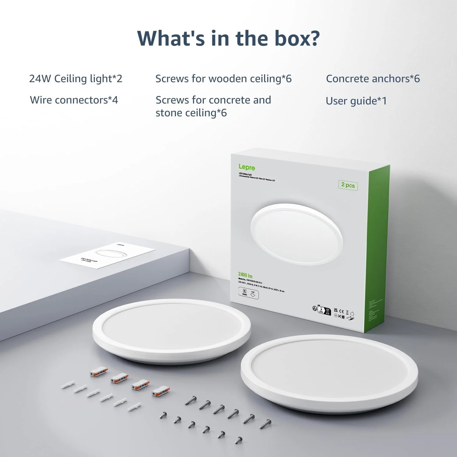 Lepro 24W 2400lm Ceiling Light, 29.3cm Large LED Bathroom Light, 2.6cm Ultra-Thin, Waterproof, Daylight White 5000K, Flush Ceiling Light for Living Room, Bedroom, Kitchen, Garage and More, 2 Packs - Image 8