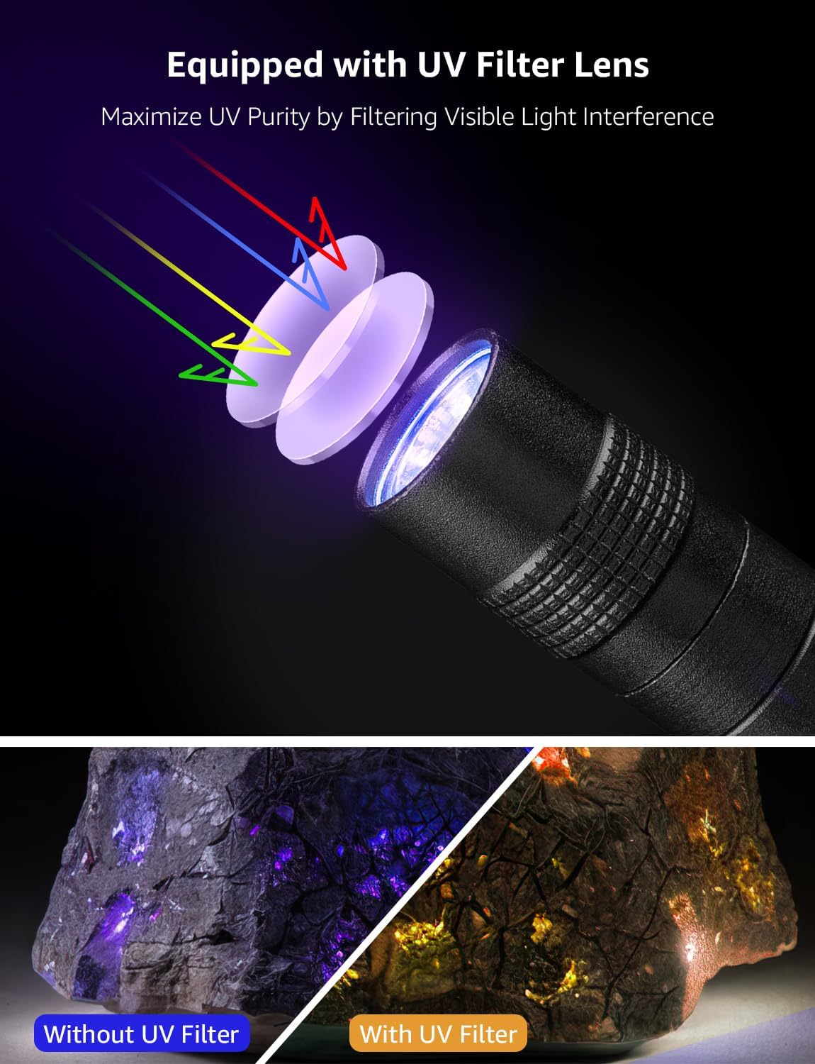 Lepro 365nm UV Torch, Ultraviolet Flashlight, Pen Torch with Clip, High UV Purity, Small Ultraviolet Light Powered by 2 AAA Batteries (Not Included), Black Light Detector for Pet Urine,Invisible Stain - Image 3