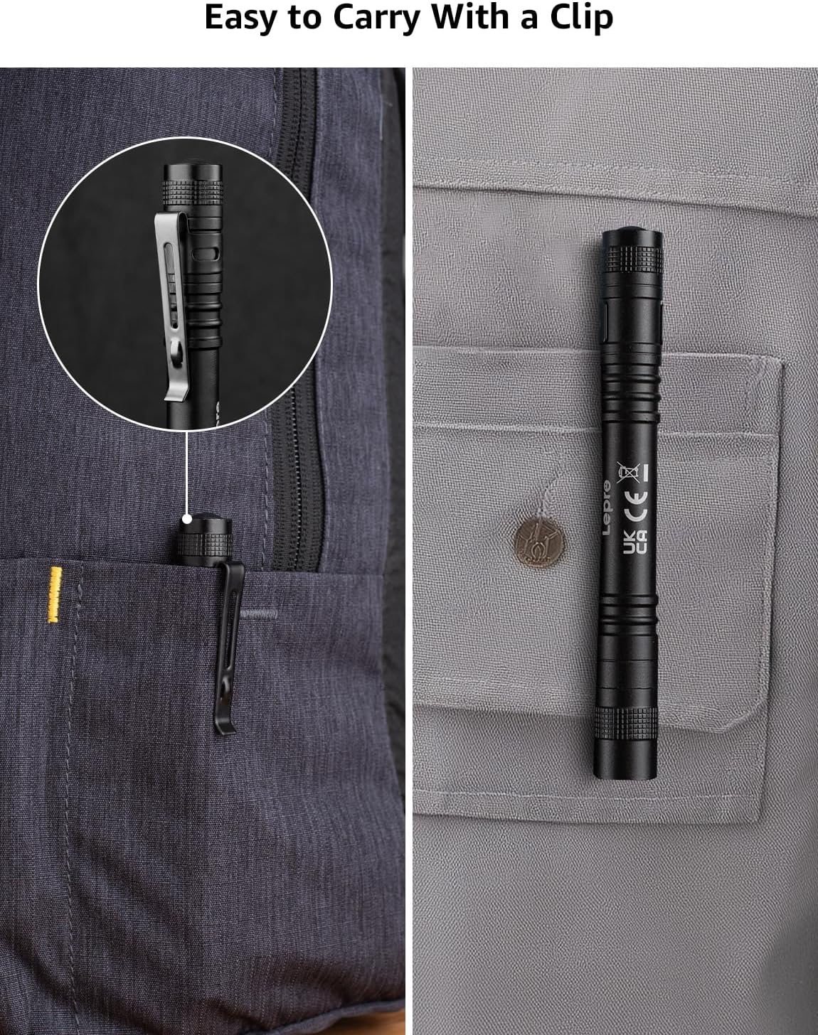 Lepro 365nm UV Torch, Ultraviolet Flashlight, Pen Torch with Clip, High UV Purity, Small Ultraviolet Light Powered by 2 AAA Batteries (Not Included), Black Light Detector for Pet Urine,Invisible Stain - Image 6