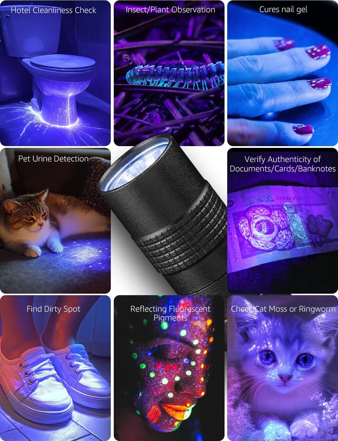 Lepro 365nm UV Torch, Ultraviolet Flashlight, UV Pen Torch with Clip, High UV Purity, Small UV Light Torch Powered by 2 AAA Batteries (Not Included),Black Light Detector for Pet Urine, Invisible Stain - Image 7