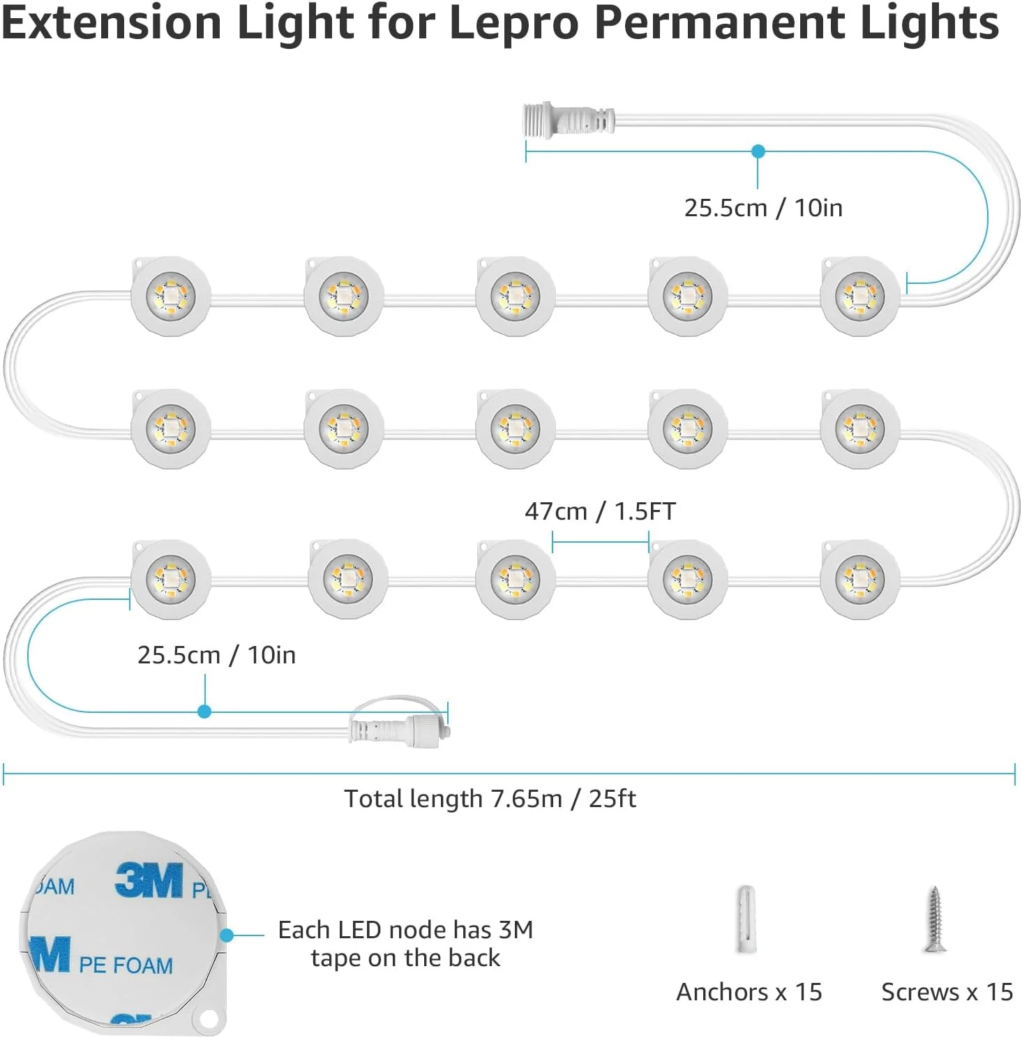 Lepro 7.5m/25ft E1 Permanent Outdoor Lights Accessories, Single Strand Without Adaptor and in-line Controller - Image 3