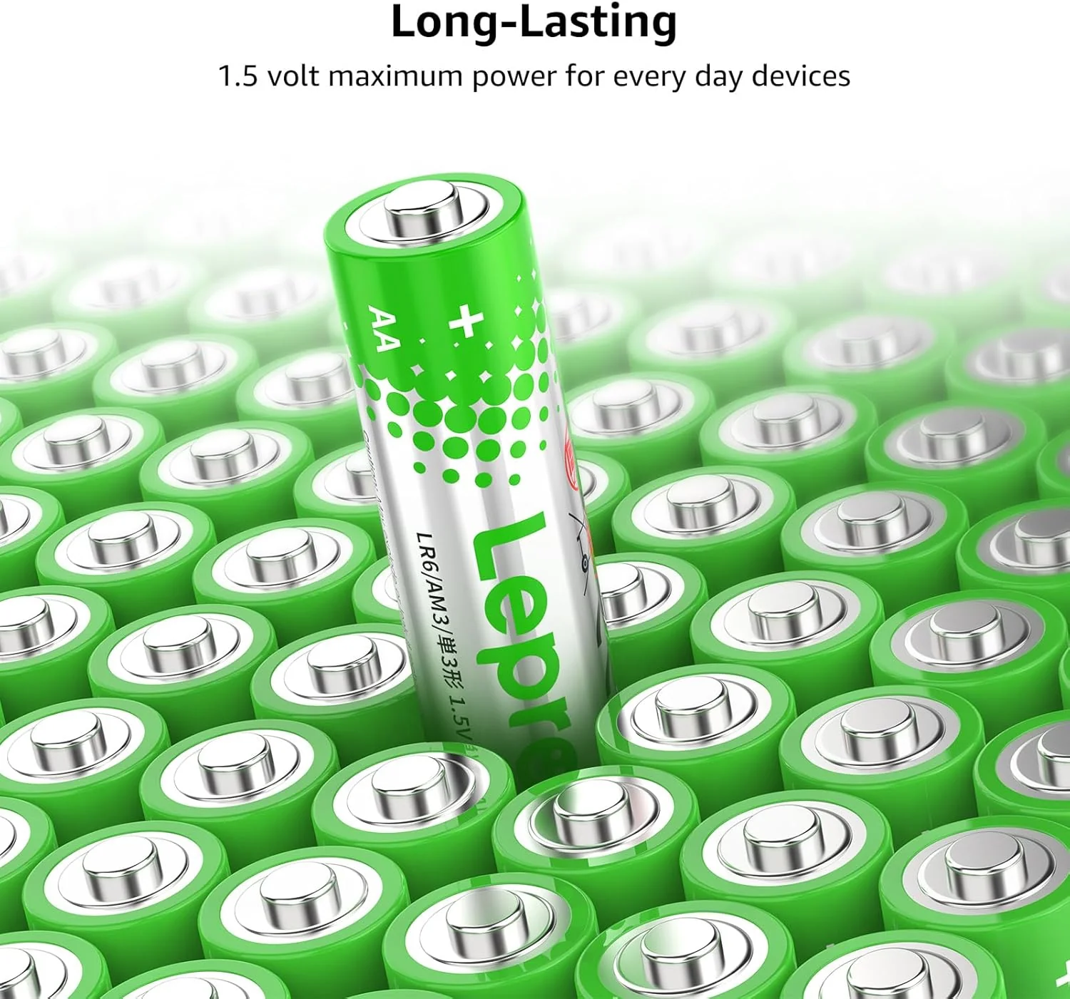 Lepro AA Batteries 100 Pack, 1.5 Volt Alkaline Double AA Battery with High Capacity, Anti-Leakage, Long Lasting Power, 2800mAh LR06 MN1500 Batteries AA for Clocks Remotes Mouse Torch - Image 4