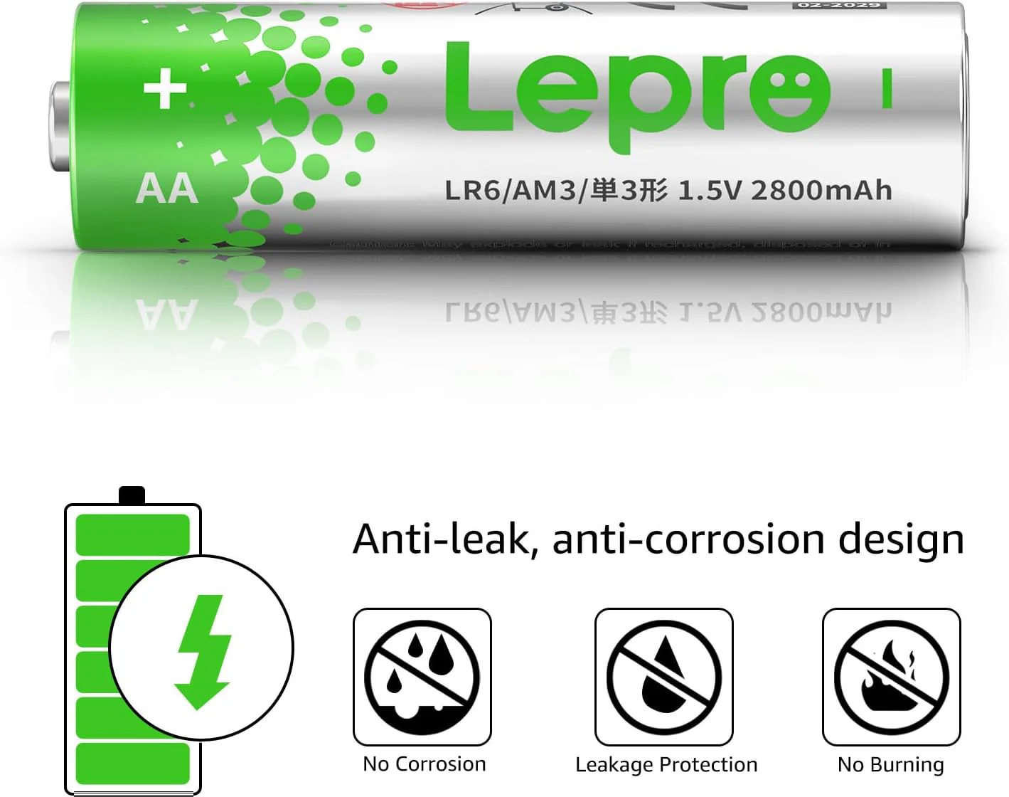Lepro AA Batteries 48 Pack, 1.5 Volt Alkaline Double AA Battery with High Capacity, Anti-Leakage, Long Lasting Power, 2800mAh LR06 MN1500 Batteries AA for Clocks Remotes Mouse Torch - Image 3