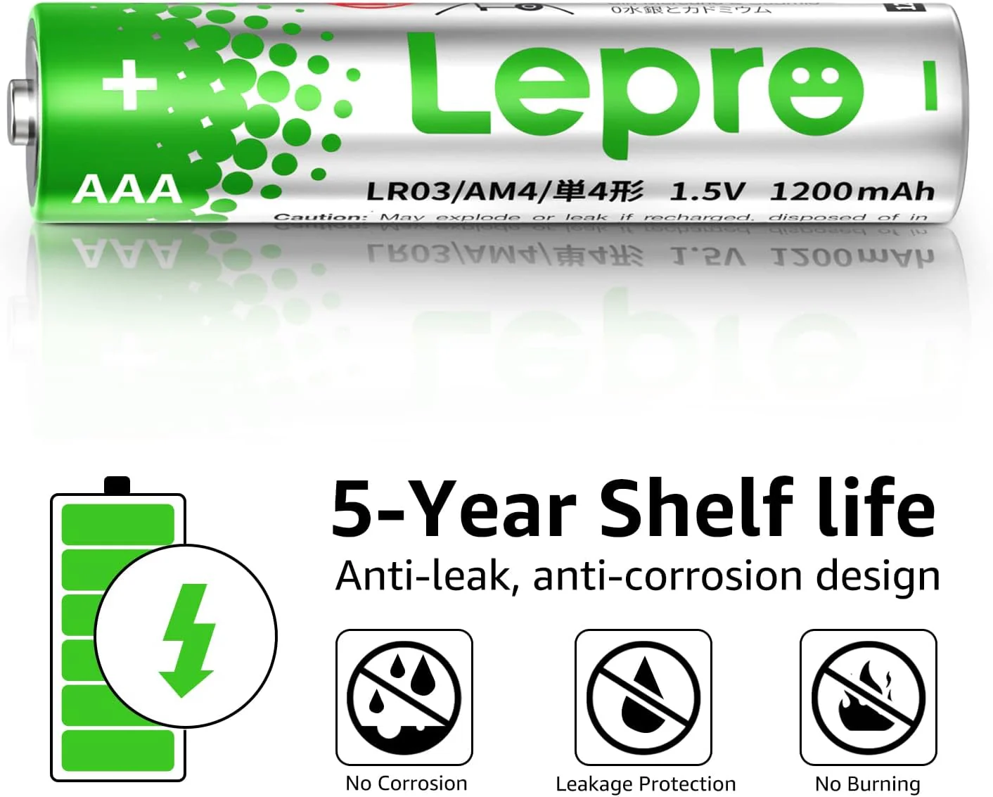 Lepro AAA Alkaline Batteries 12 Pack, 1200mAh Triple A Battery with Anti-Leakage Technology, High Capacity, Long Lasting Power, 1.5 Volt LR03 MN2400 AAA Battery Pack for Clocks Remotes Mouse Torch - Image 3