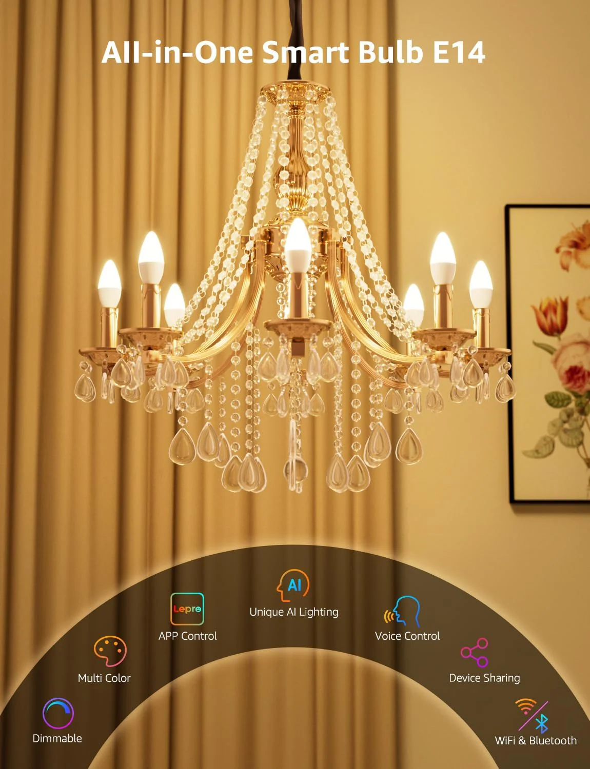 Lepro AI Smart Bulb E14, Music Sync Bluetooth & WiFi Bulb, Voice Control Screw Bulb, Personalized AI Lighting Designer, Color Changing Candle Bulb, Work with Alexa & Google Assistant - Image 7