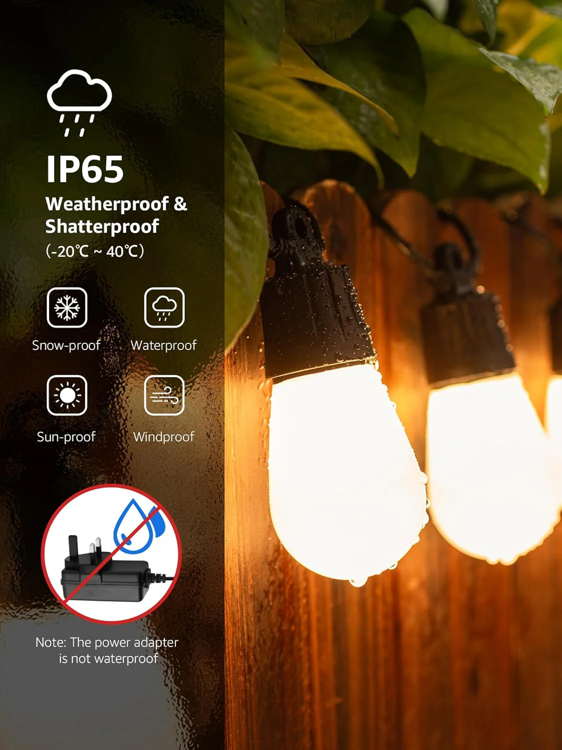Lepro AI Smart Outdoor String Lights 30m, Festoon Lights Outdoor Waterproof IP65, Warm White & RGB Colour Changing, Personalized AI Lighting Designer, Works with Alexa & Google, 2.4G WiFi - Image 5
