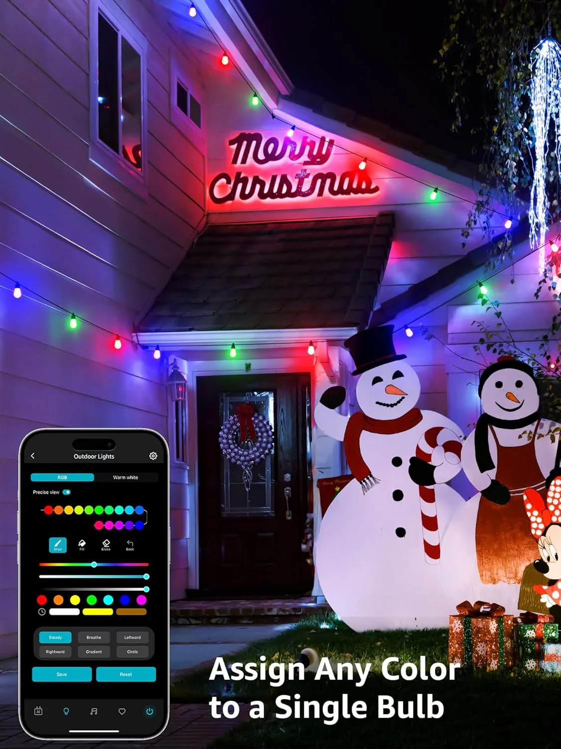 Lepro AI Smart Outdoor String Lights 30m, Festoon Lights Outdoor Waterproof IP65, Warm White & RGB Colour Changing, Personalized AI Lighting Designer, Works with Alexa & Google, 2.4G WiFi - Image 7