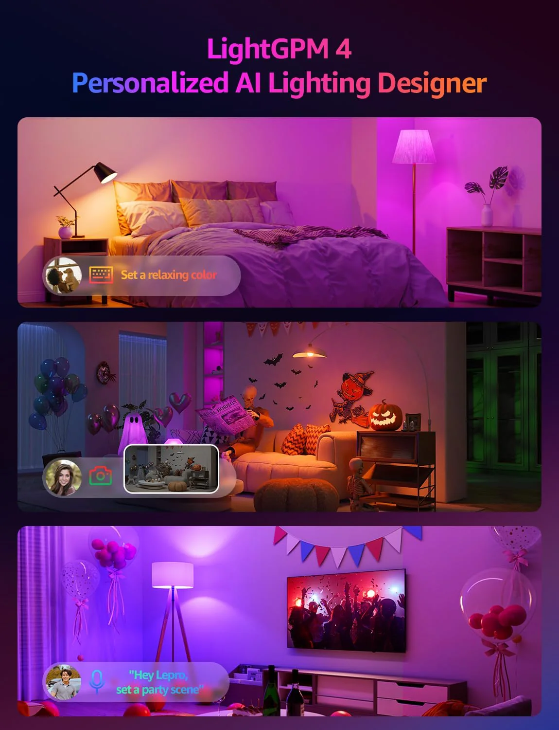 Lepro B1 AI Smart Bulb Bayonet, Music Sync B22 WiFi Bulbs, Voice Control, AI Lighting Design Assistant, Dimmable, Bluetooth Colour Changing Light Bulb, Work with Alexa & Google Assistant, 2 Packs (2) - Image 2