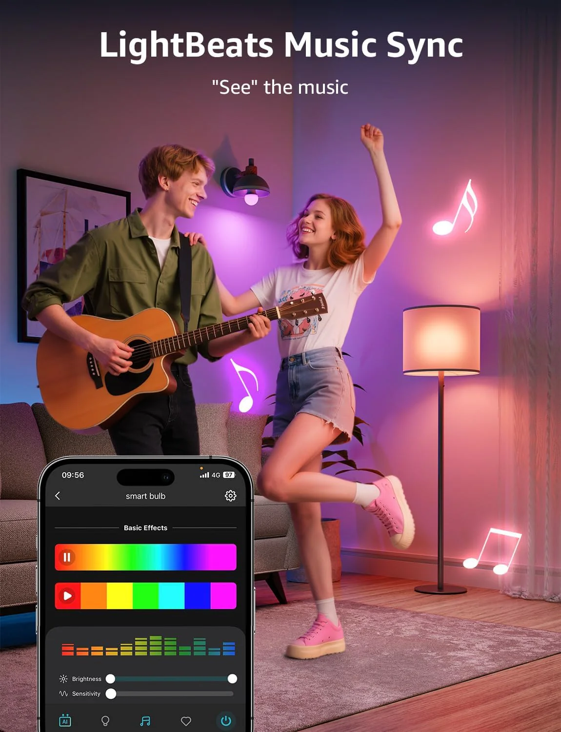 Lepro B1 AI Smart Bulb E27, Music Sync Smart Screw Bulb, Voice Control Bluetooth & WiFi Bulb, AI Lighting Design Assistant, Colour Changing Light Bulbs, Work with Alexa & Google Assistant, 4 Packs - Image 10