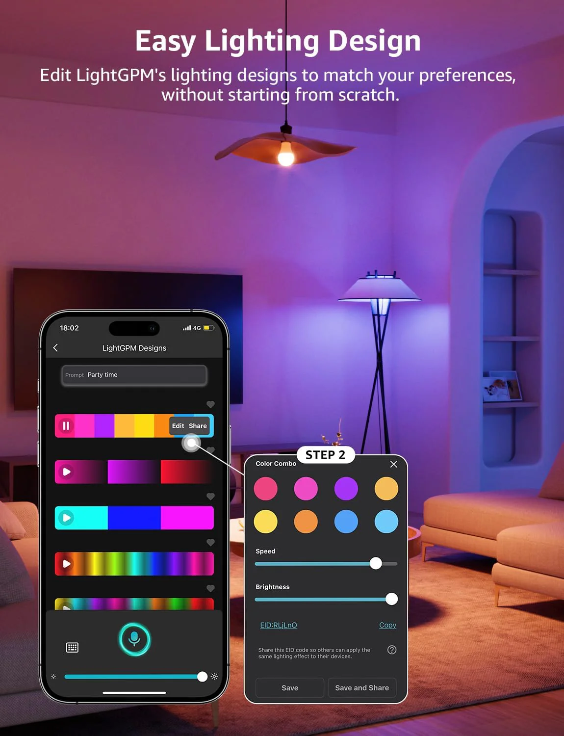 Lepro B2 AI Smart Bulb Bayonet, 1100lm WiFi Bulb B22, Music Sync Colour Changing Light Bulbs, Voice Control, AI Lighting Design Assistant, Works with Alexa & Google Assistant, RGB Dimmable,2 Packs - Image 4