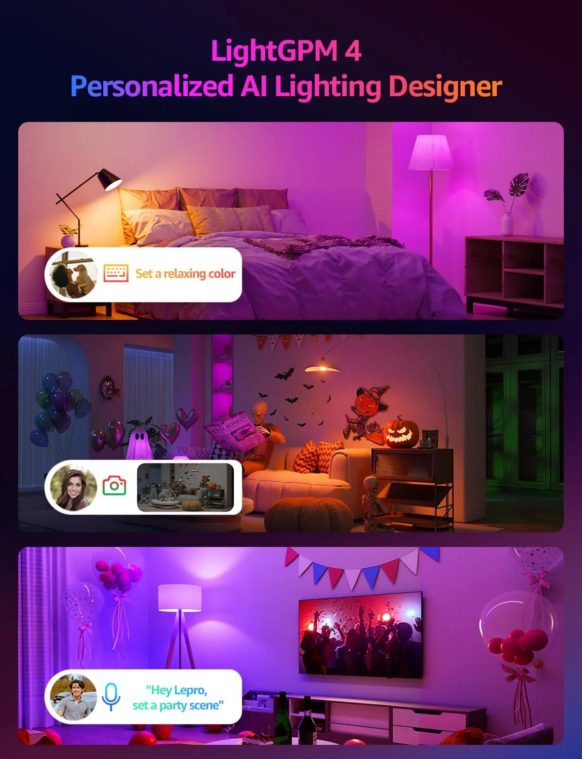 Lepro B2 AI Smart Bulb Bayonet, 1100LM Music Sync B22 WiFI Bulbs, Voice Control, AI Lighting Design Assistant, RGBCCT, Bluetooth Colour Changing Light Bulb, Work with Alexa & Google Assistant, 4 Packs - Image 2
