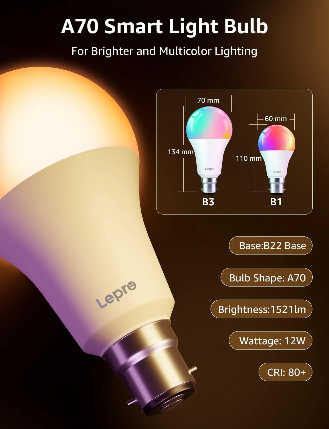 Lepro B22 AI Smart Bulb, 1521LM Smart Light Bulb, 12W(100W), Schedule & Timer, Energy Saving, 16 Million Colors, Work with Alexa & Google Assistant, Personalized AI Lighting Designer - Image 5