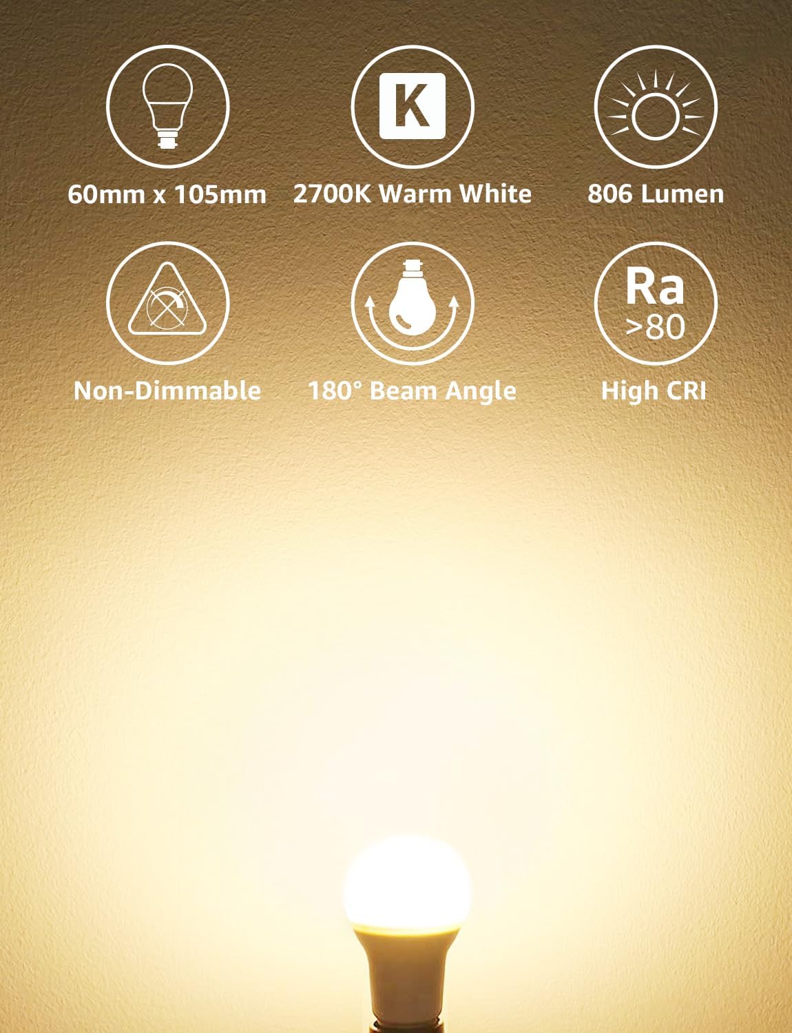 Lepro Bayonet Light Bulb, 60W Equivalent, Warm White 2700K, 8.5W 806lm B22 LED Bulb, BC A60 GLS Energy Saving Lightbulbs, Non-dimmable, Pack of 3 - Image 2
