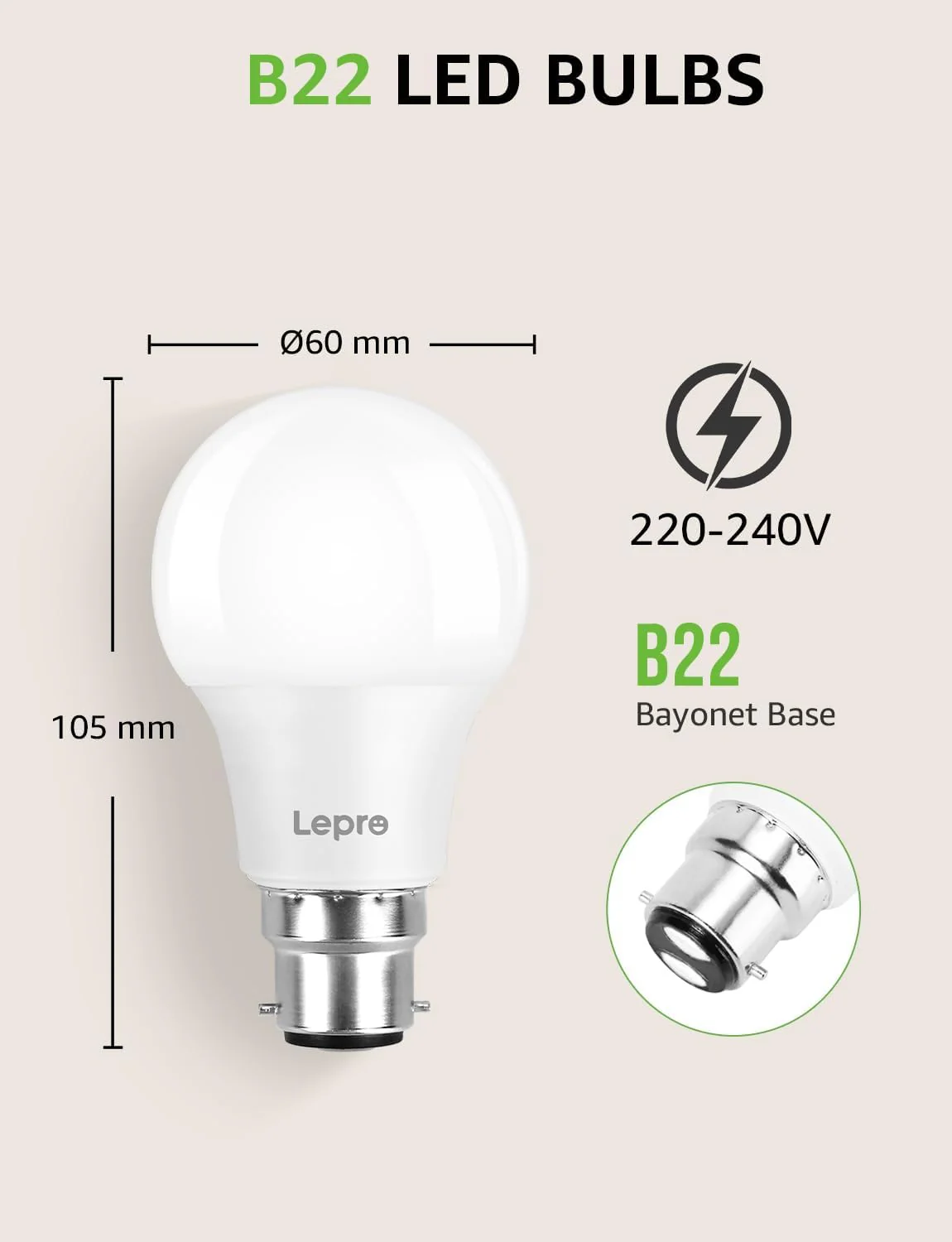 Lepro Bayonet Light Bulb, 60W Equivalent, Warm White 2700K, 8.5W 806lm B22 LED Bulb, BC A60 GLS Energy Saving Lightbulbs, Non-dimmable, Pack of 3 - Image 6