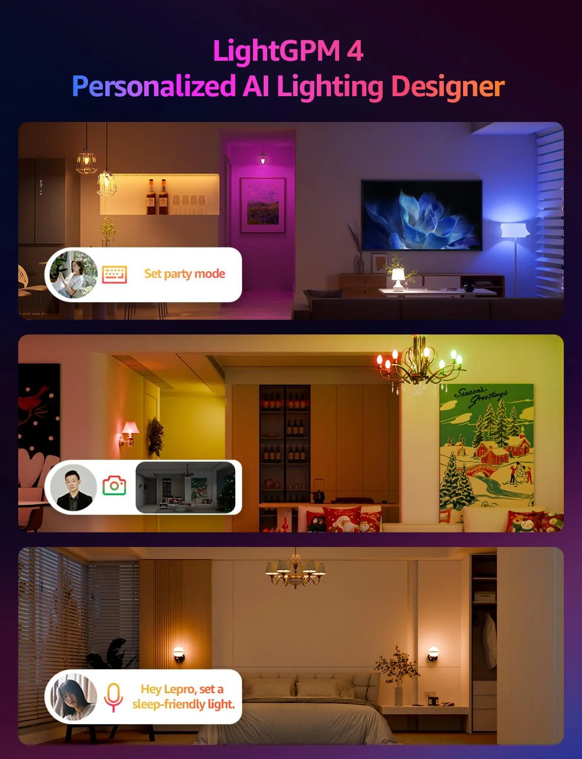 Lepro BC1 AI Smart Bulb E14, Music Sync Bluetooth & WiFi Bulb, Voice Control Small Screw Bulb, AI Lighting Design Assistant, Color Changing Candle Bulb, Work with Alexa & Google Assistant, 2 Packs - Image 2
