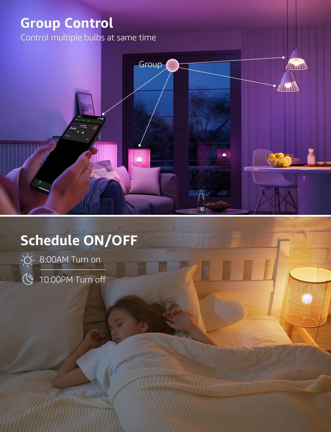 Lepro BP1 AI Smart Bulb E14, Voice Control Bluetooth & WiFi Bulb, Music Sync Small Screw Bulb, Colour Changing Light Bulb, LLM AI Lighting Design Assistant, Work with Alexa & Google Assistant, 4 Packs - Image 8