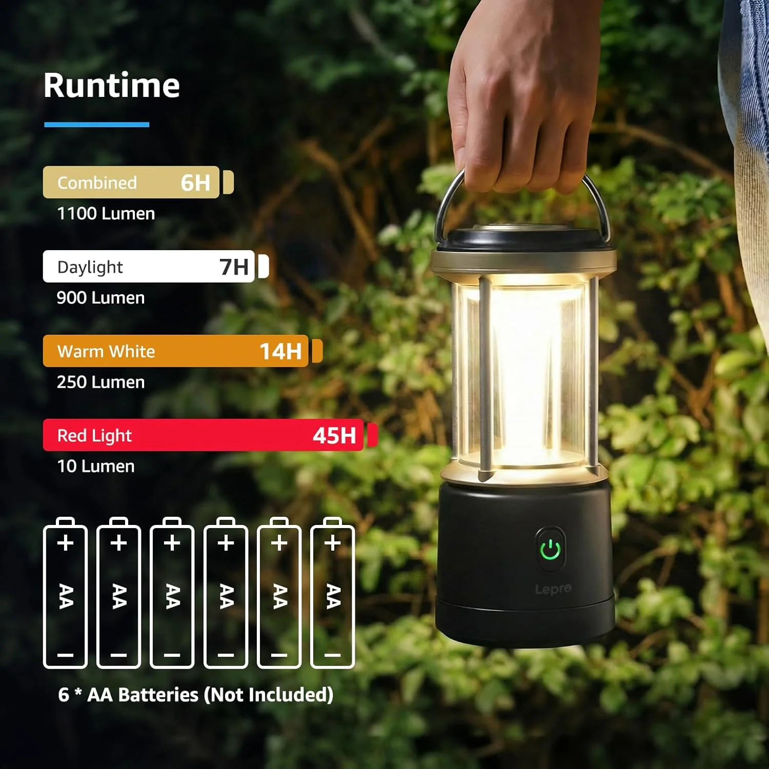 Lepro Camping Lantern, 1100 Lumen Camping Light Battery Powered, Dimmable 5 Modes, Warm White & Cool Light, AA Battery Lantern for Power Cuts, Tents, Fishing, Emergency (AA Batteries Not Included) - Image 3