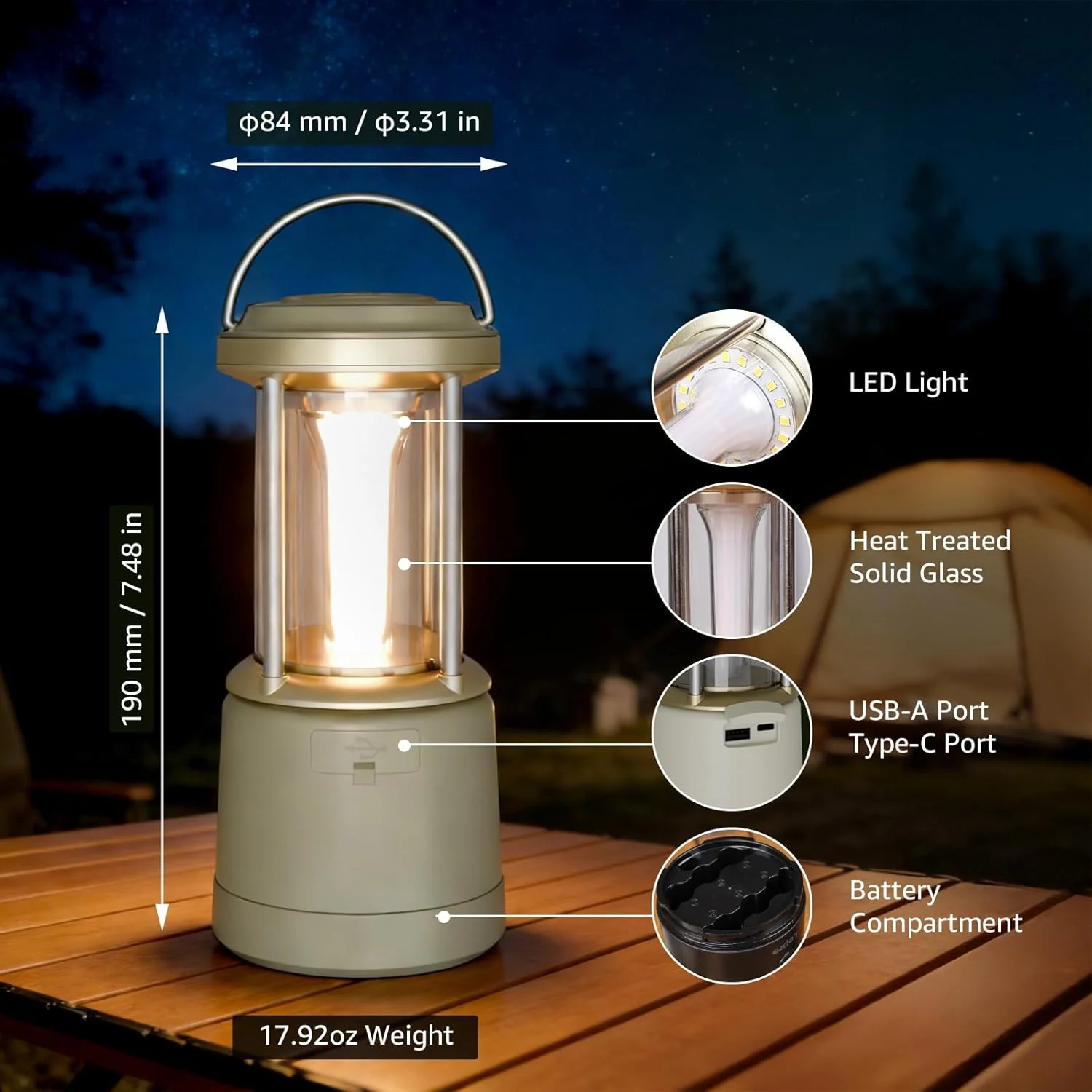Lepro White Camping Lantern, 2000 Lumen Camping Light Reachargeable or AA Battery Powered, Dimmable 5 Modes, Warm White & Cool Light, Rechargeable Lantern for Power Cuts, Tents, Fishing, Storm, Emergency - Image 7