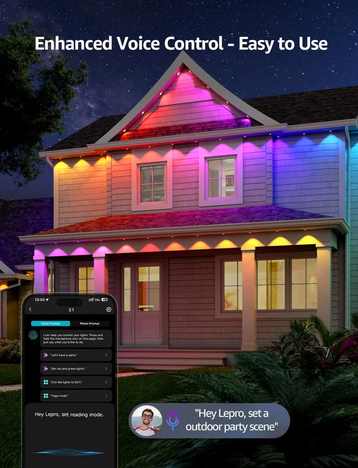 Lepro E1 AI Permanent Outdoor Lights, Smart Outdoor Lights Waterproof, Tunable White, AI Lighting Design Assistant, Colour Changing Eaves Lights, Works with Alexa, 2.4G WiFi & Bluetooth, No Remote - Image 7