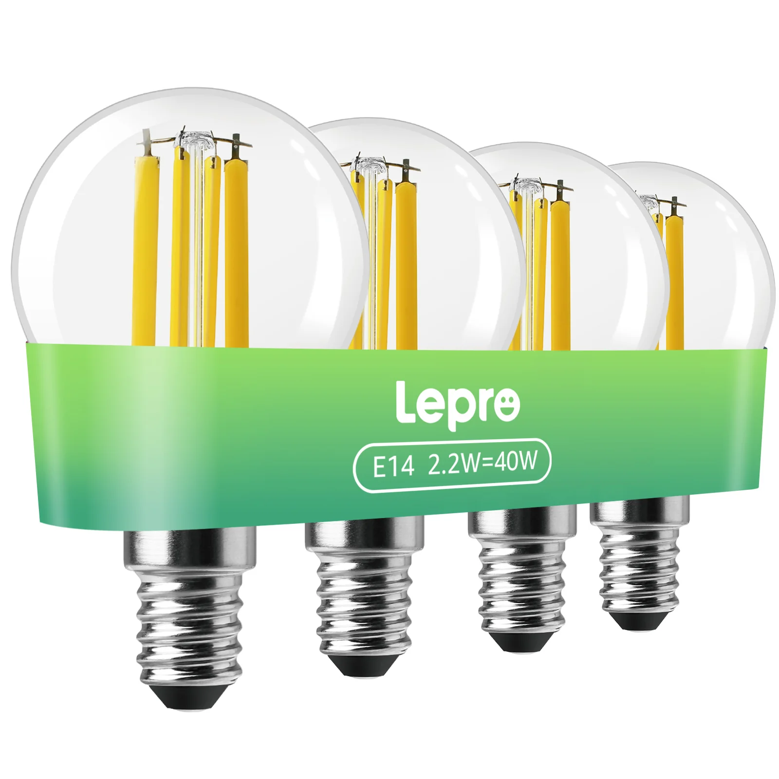 Lepro E14 LED Light Bulb A-Rated, Warm White 2700K, Ultra-efficient E14 Golf Ball Bulb P45 G45, 2.2W = 40W, 470lm, 50000H Lifespan, Small Edison Screw SES, Clear Filament, Vintage Glass[Energy Class A] - Image 2