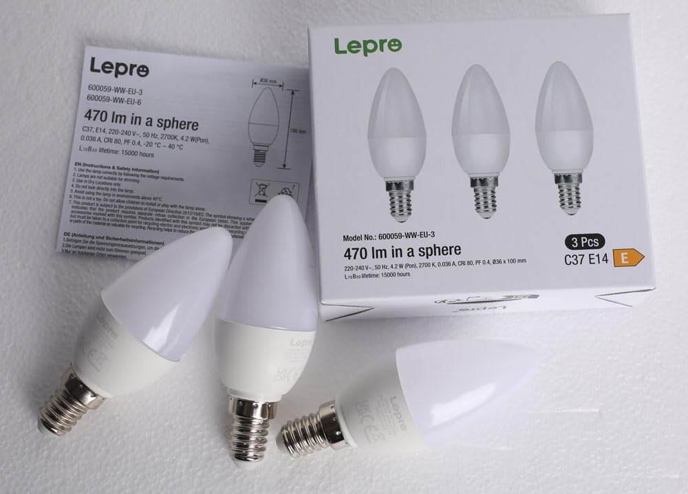 Lepro E14 LED Light Bulb, Small Edison Screw SES Candle Bulbs, 4.9W 470lm, 40W Equivalent E14 Bulb, Warm White 2700K E14 LED Bulb, Energy Saving Candle Light Bulbs, Non-dimmable, Pack of 3 - Image 7