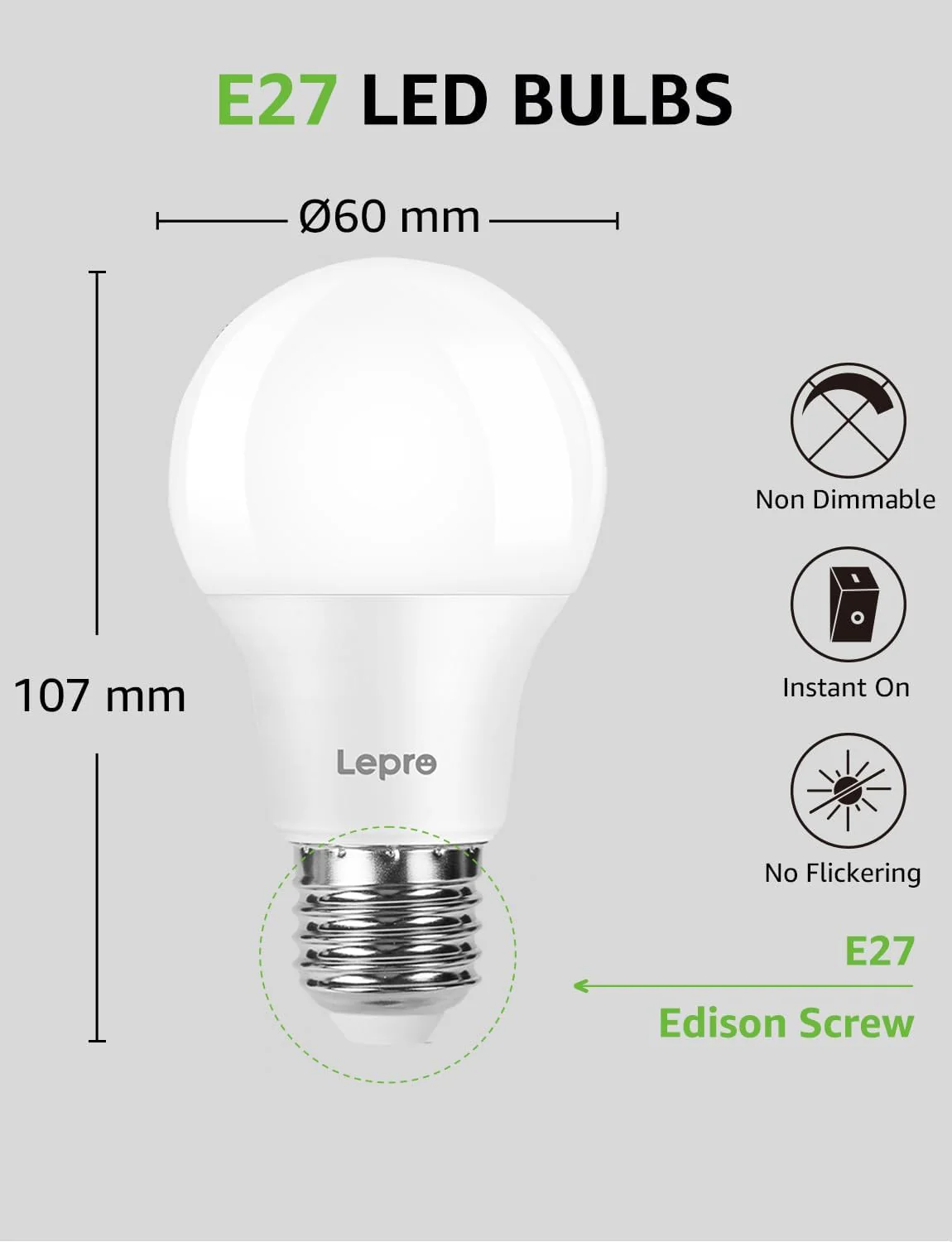 Lepro E27 Screw Bulb, Cool White 6500K, 60W Equivalent E27 LED Bulb, 8.5W 806lm Edison Screw Bulb, GLS Energy Saving E27 LED Light Bulbs, Non-dimmable, Pack of 6 - Image 6