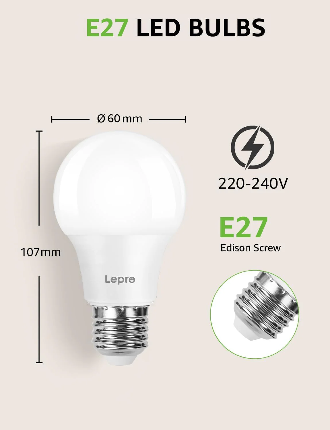 Lepro E27 Screw Bulbs 60W Equivalent, Warm White 2700K E27 LED Bulb, 8.5W 806lm Edison Screw ES LED Light Bulb, Energy Saving E27 Bulbs for Lamp, Non-dimmable, Pack of 3 - Image 6