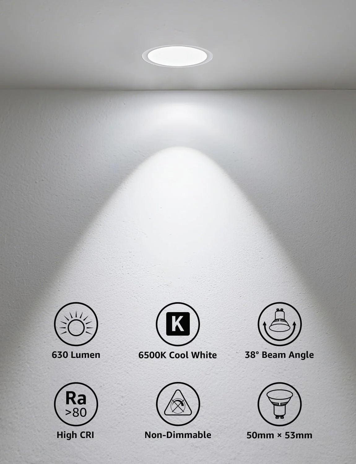 Lepro GU10 LED Bulbs, Cool White 6500K, 630LM, 6W (80W Equivalent), 38¡« Beam Angle, Energy Saving Spotlight Bulbs, Non-Dimmable, 8 Packs - Image 2