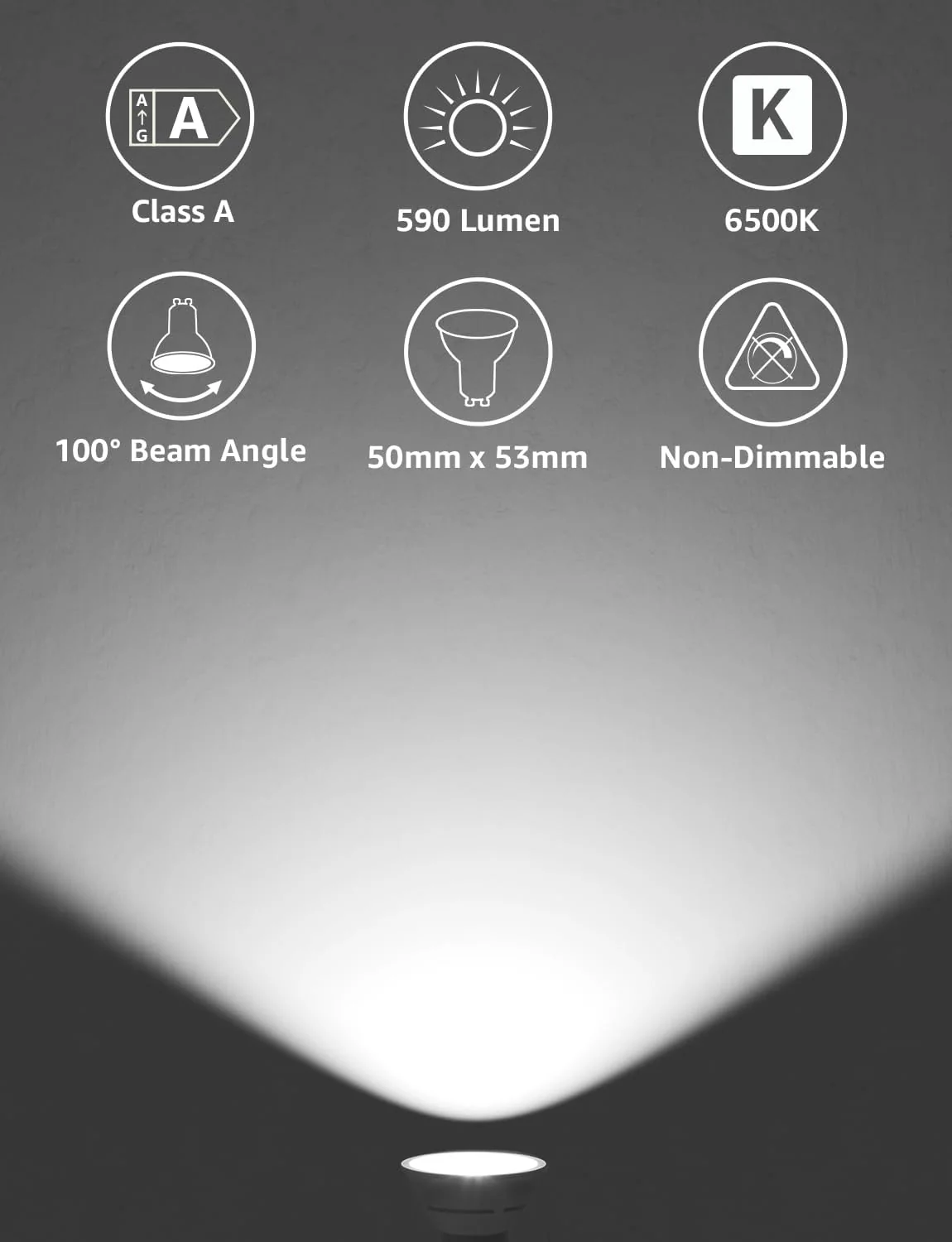 Lepro GU10 LED Bulbs, Cool White 6500K, A Energy Class, 590LM, 3.3W (50W Equivalent), 100¡« Wide Beam Angle, 50000H Long Life, Energy Saving LED Spotlight Bulb, Non-Dimmable, Pack of 10 - Image 2