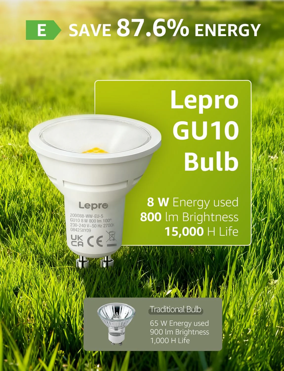 Lepro GU10 LED Bulbs, Warm White 2700K, 800LM, 8W (65W Equivalent), 100¡« Wide Beam Angle, Energy Saving LED Spotlight Bulbs, Non-Dimmable, Pack of 10 - Image 4