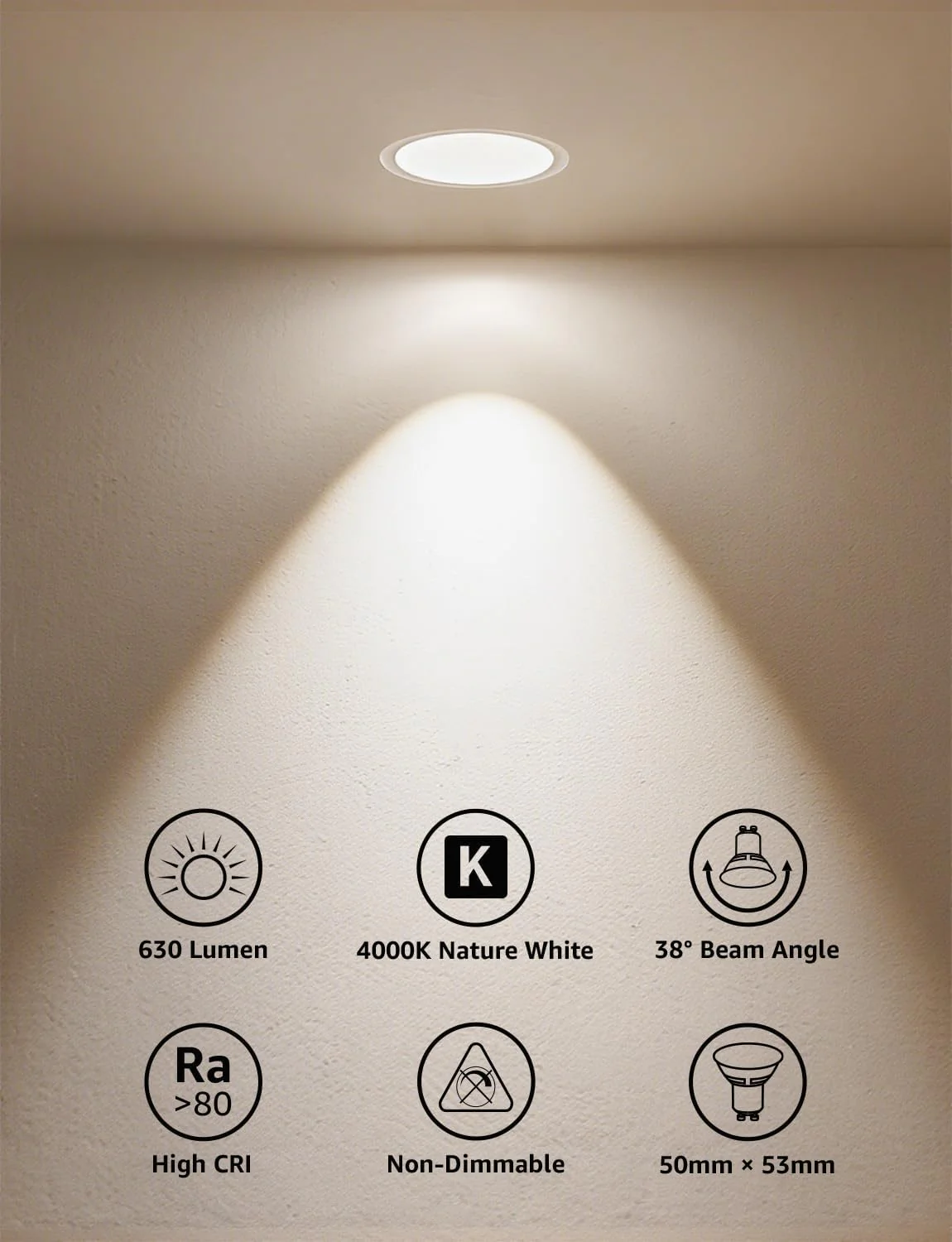Lepro GU10 LED Spotlight Bulb, 630LM, 6W (80W Equivalent), Natural White 4000K, 38¡« Beam Angle, Energy Saving Light Bulbs, Non-Dimmable, 4 Packs - Image 2