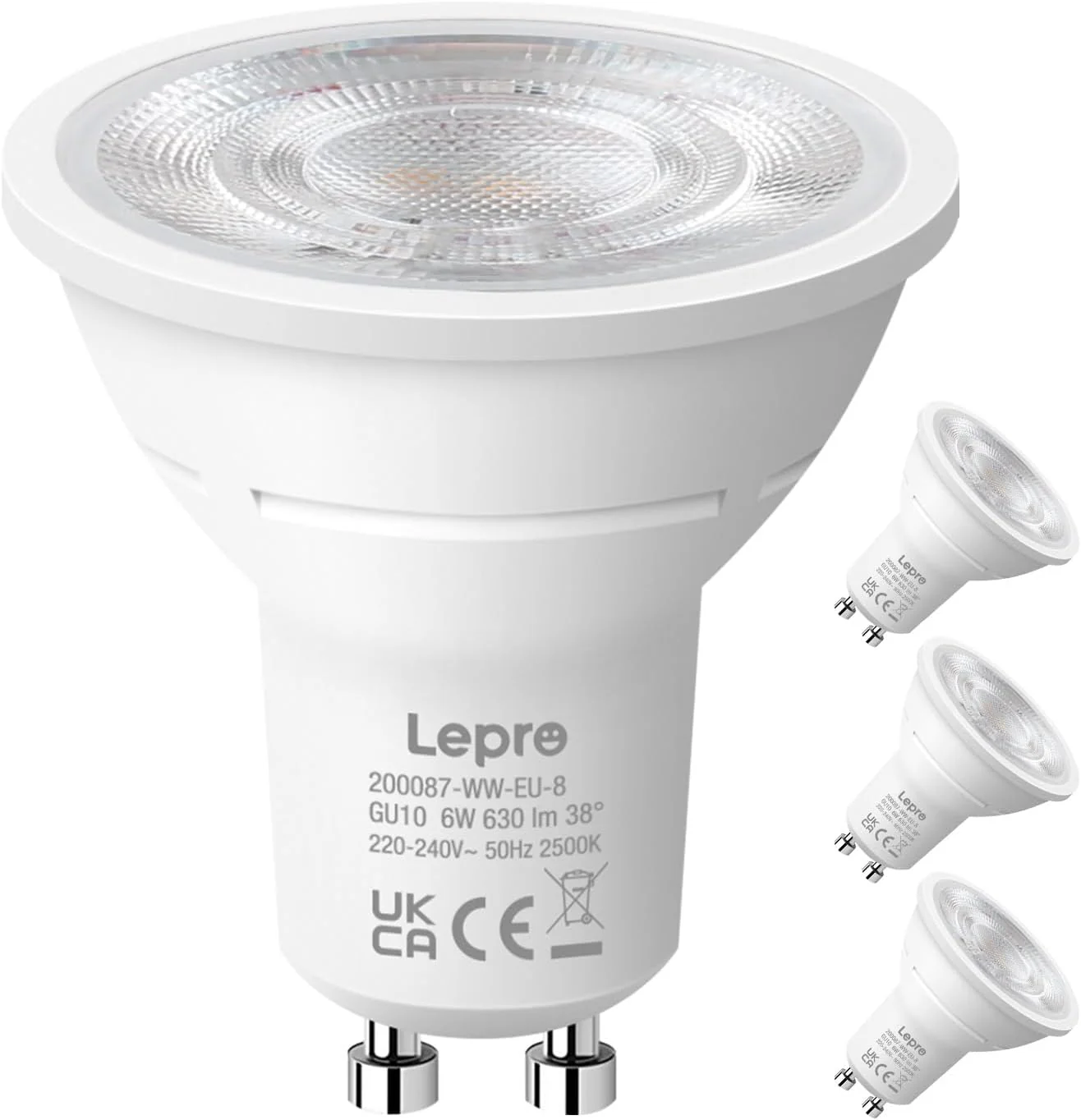 Lepro GU10 LED Spotlight Bulb, 630LM, 6W (80W Equivalent), Warm White 2700K, 38¡« Beam Angle, Energy Saving Light Bulbs, Non-Dimmable, 4 Packs
