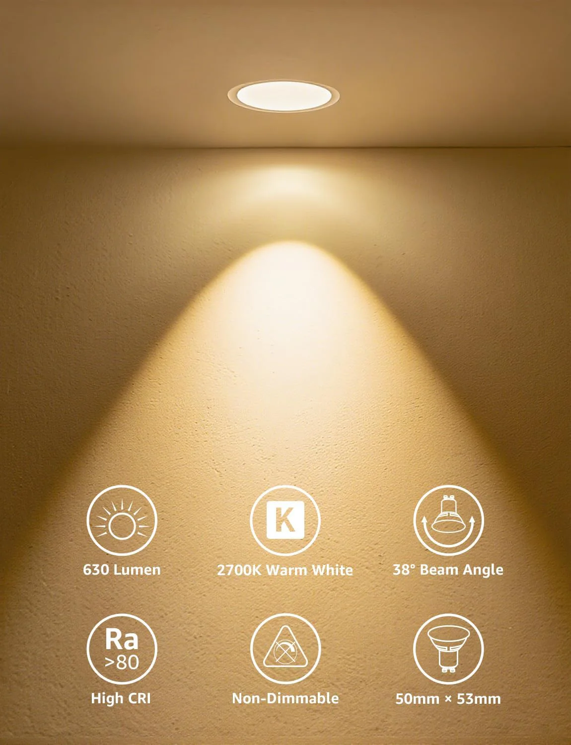 Lepro GU10 LED Spotlight Bulb, 630LM, 6W (80W Equivalent), Warm White 2700K, 38¡« Beam Angle, Energy Saving Light Bulbs, Non-Dimmable, 4 Packs - Image 2