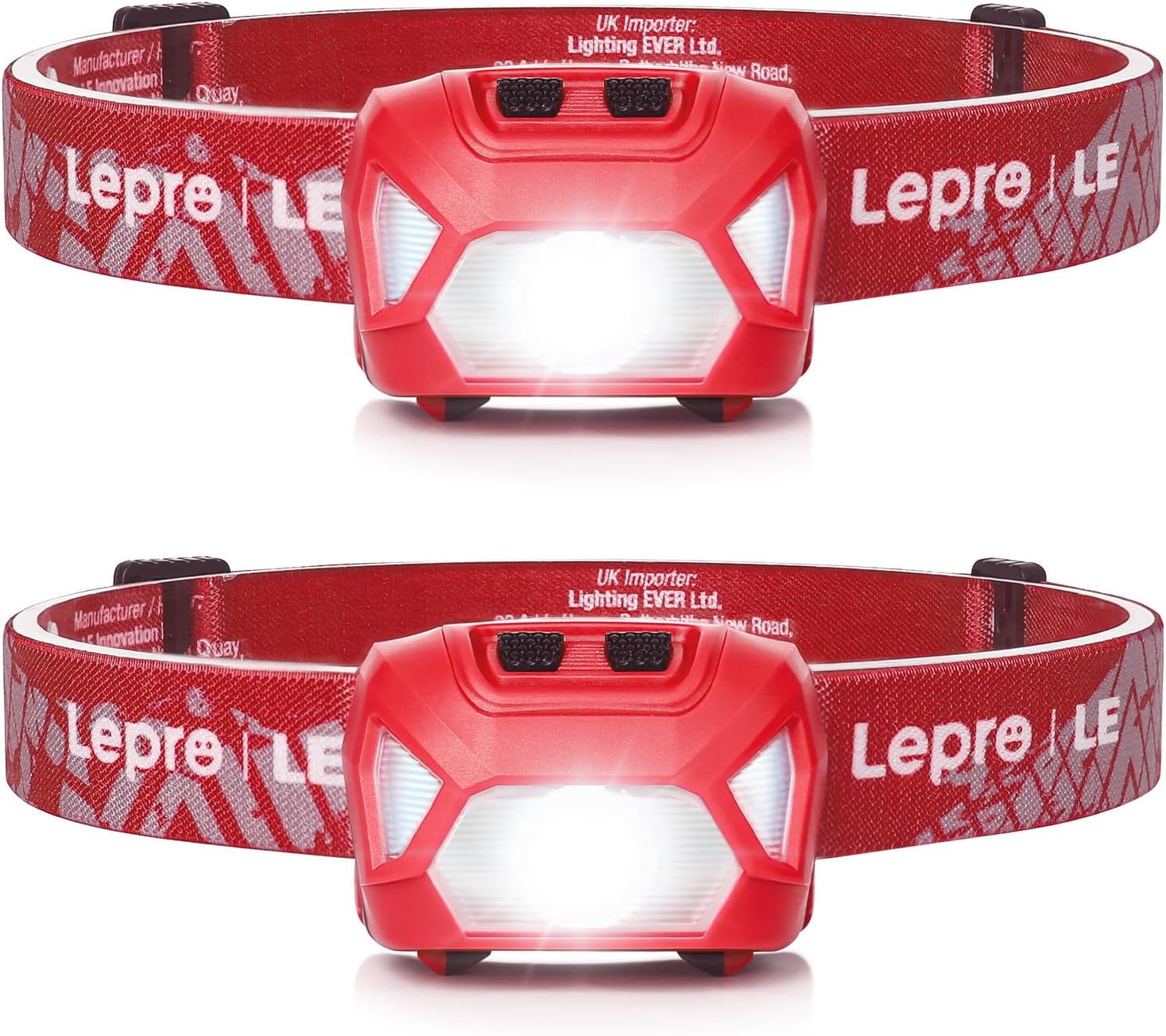 Lepro Head Torch, [2 Pack] Super Bright LED Headlamp with 6 Lighting Modes, Waterproof, Battery Powered LED Lightweight Headlight for Cycling Running Camping for Kids Adults [Not Included Battery]