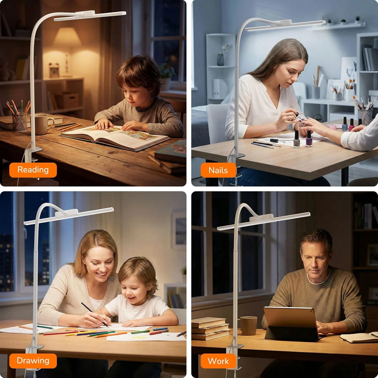 Lepro LED Desk Lamp with Clamp, Eye-Caring Desk Light, 750lm, 5 Brightness Levels & 5 Colour Modes, Flexible Office Lamp for Monitor, Reading, Crafts, Nails, School, Adapter Included, White [Energy Class F] - Image 7