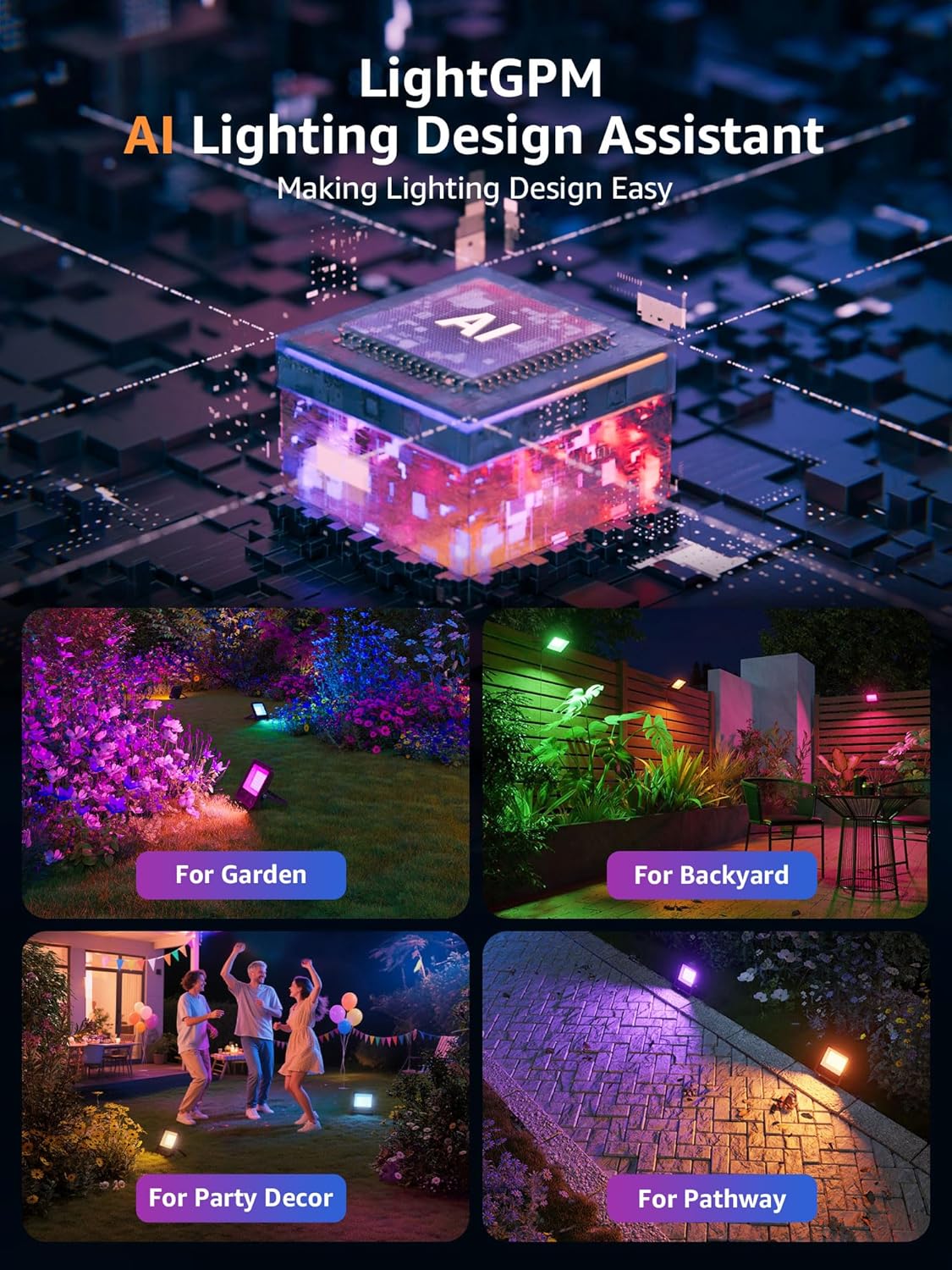 Lepro Led Flood Light Outdoor 50w, Colour Changing Floodlight App Control, 16M Colors DIY, LightGPM AI Mode, Music Sync, Voice Control with Alexa&Google, Timer, IP65 Waterproof for Outdoor Decoration - Image 10