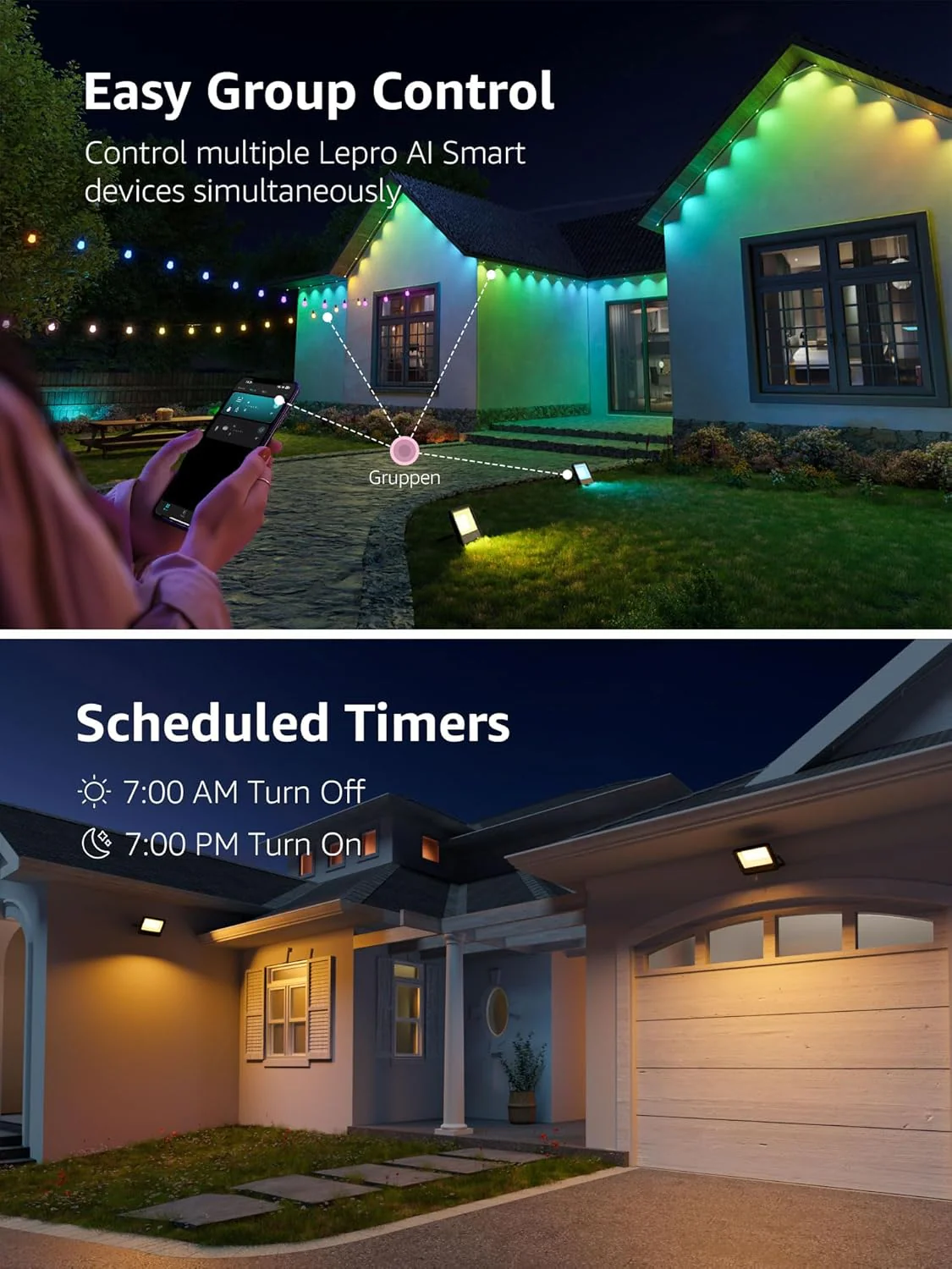 Lepro Led Flood Light Outdoor 50w, Colour Changing Floodlight App Control, 16M Colors DIY, LightGPM AI Mode, Music Sync, Voice Control with Alexa&Google, Timer, IP65 Waterproof for Outdoor Decoration - Image 7