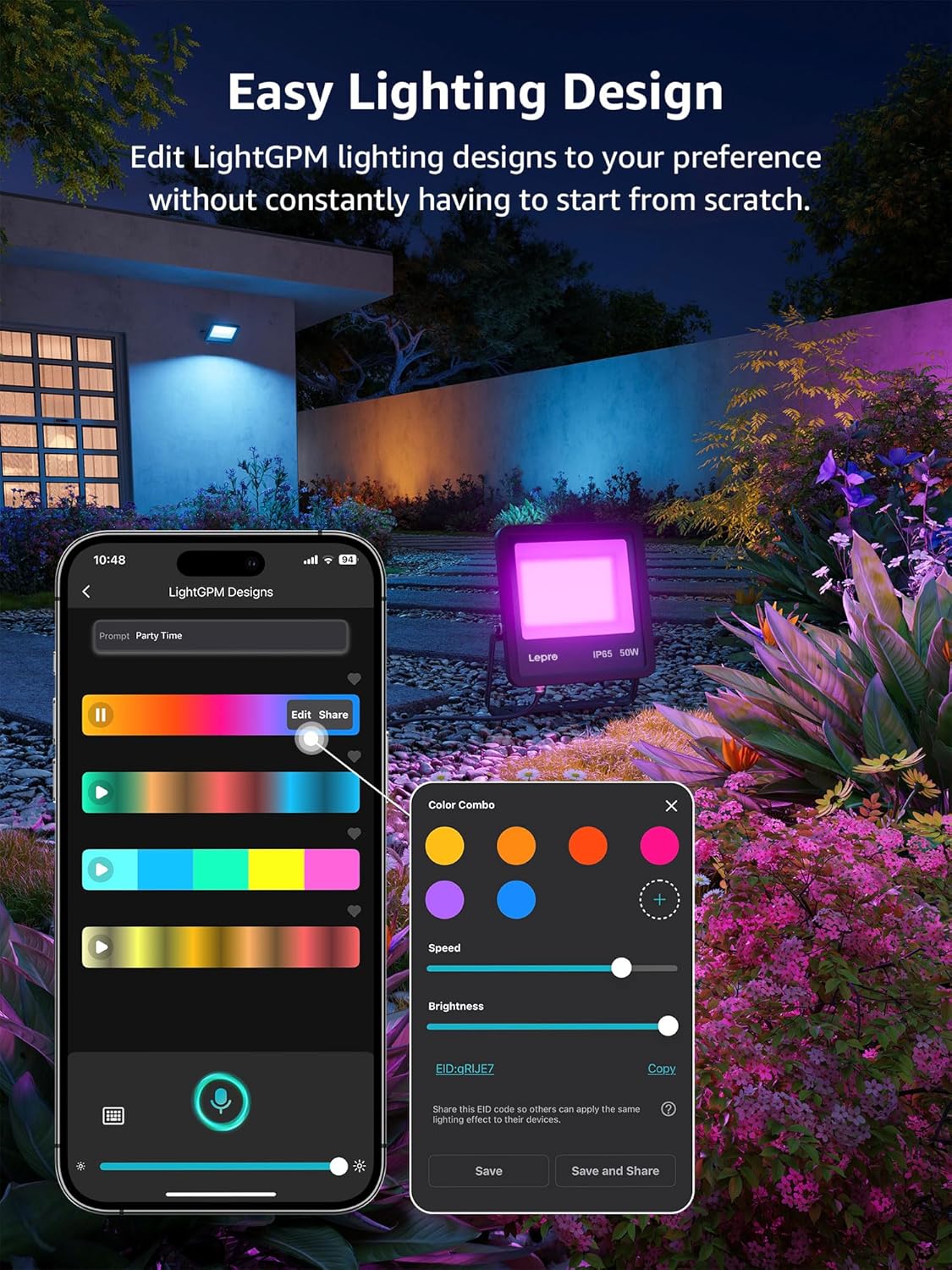 Lepro Led Flood Light Outdoor 50w, Colour Changing Floodlight App Control, 16M Colors DIY, LightGPM AI Mode, Music Sync, Voice Control with Alexa&Google, Timer, IP65 Waterproof for Outdoor Decoration - Image 8