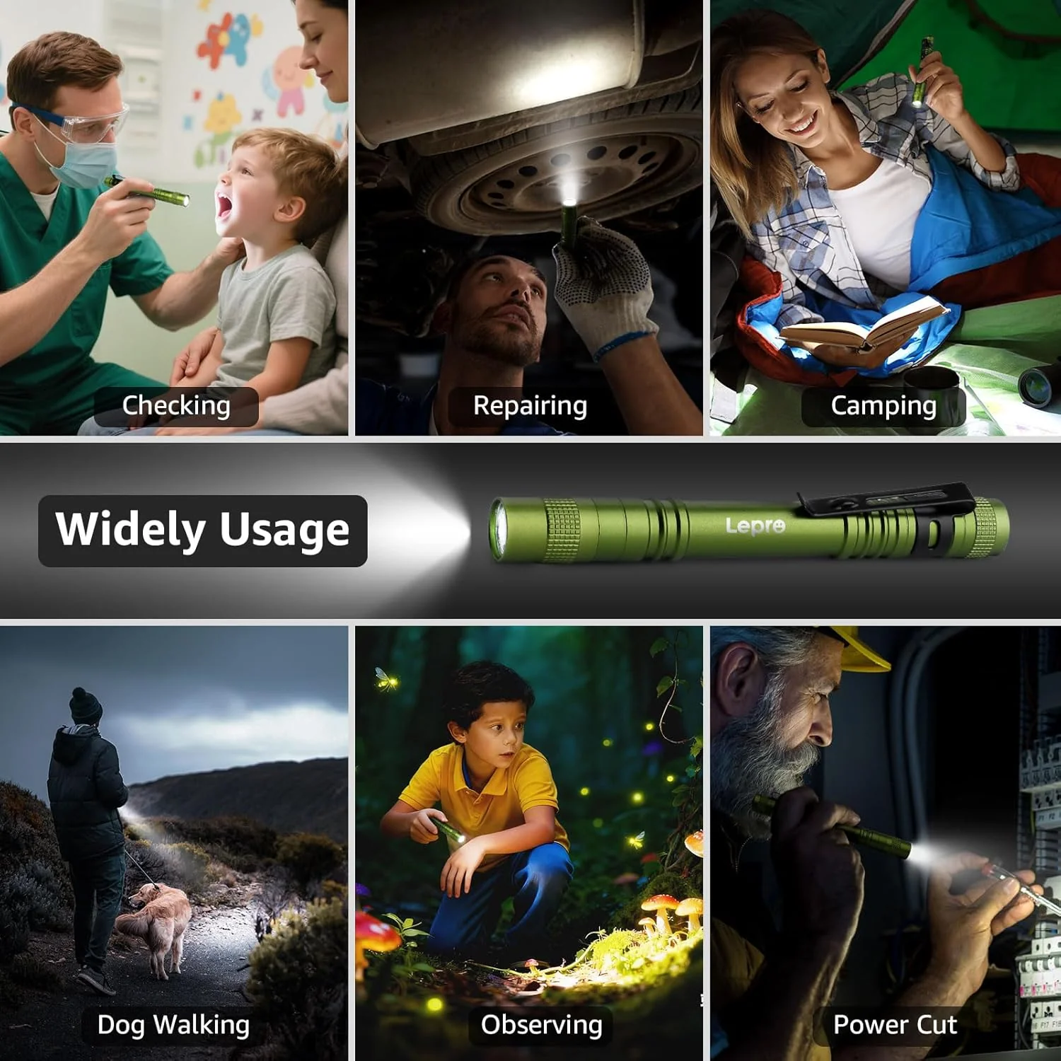 Lepro LED Torch Battery Powered, 2 Pack Pen Torch with Clip - Small Flightlight, 3 Modes, IP44 Waterproof for Camping, Emergencies, Repairs, Dog Walking, Power Cuts (Batteries Included), Green [Energy Class A] - Image 7