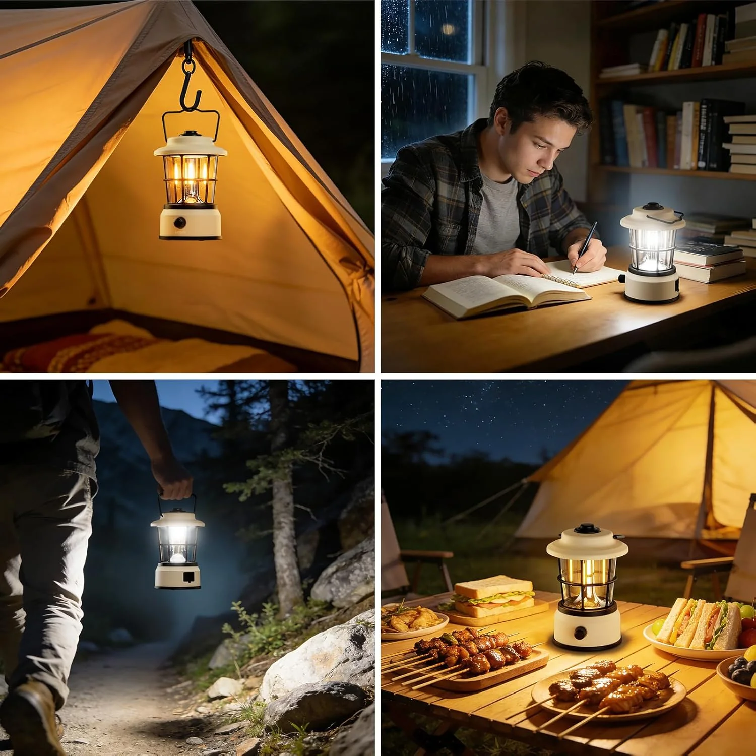 Lepro Rechargeable Camping Lantern, 300LM Retro Camping Tent Light with Knob Control, Dimmable Warm & Cool White, Type-C Charging, 3600mAh Portable Hanging Lamp for Power Cuts, Garden, Fishing, White - Image 8