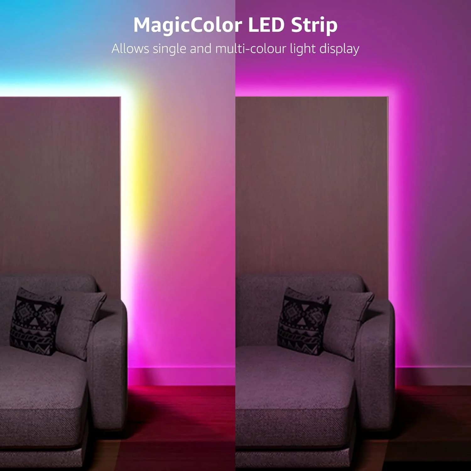 Lepro MagicColor LED Strip Light 10M (5Mx2) 300LEDs, Rainbow Chasing Lights, Music Sync, Multiple Colours on One Line, Remote Control LED Lights for Bedroom, Living Room, Bar, Gaming Time - Image 2