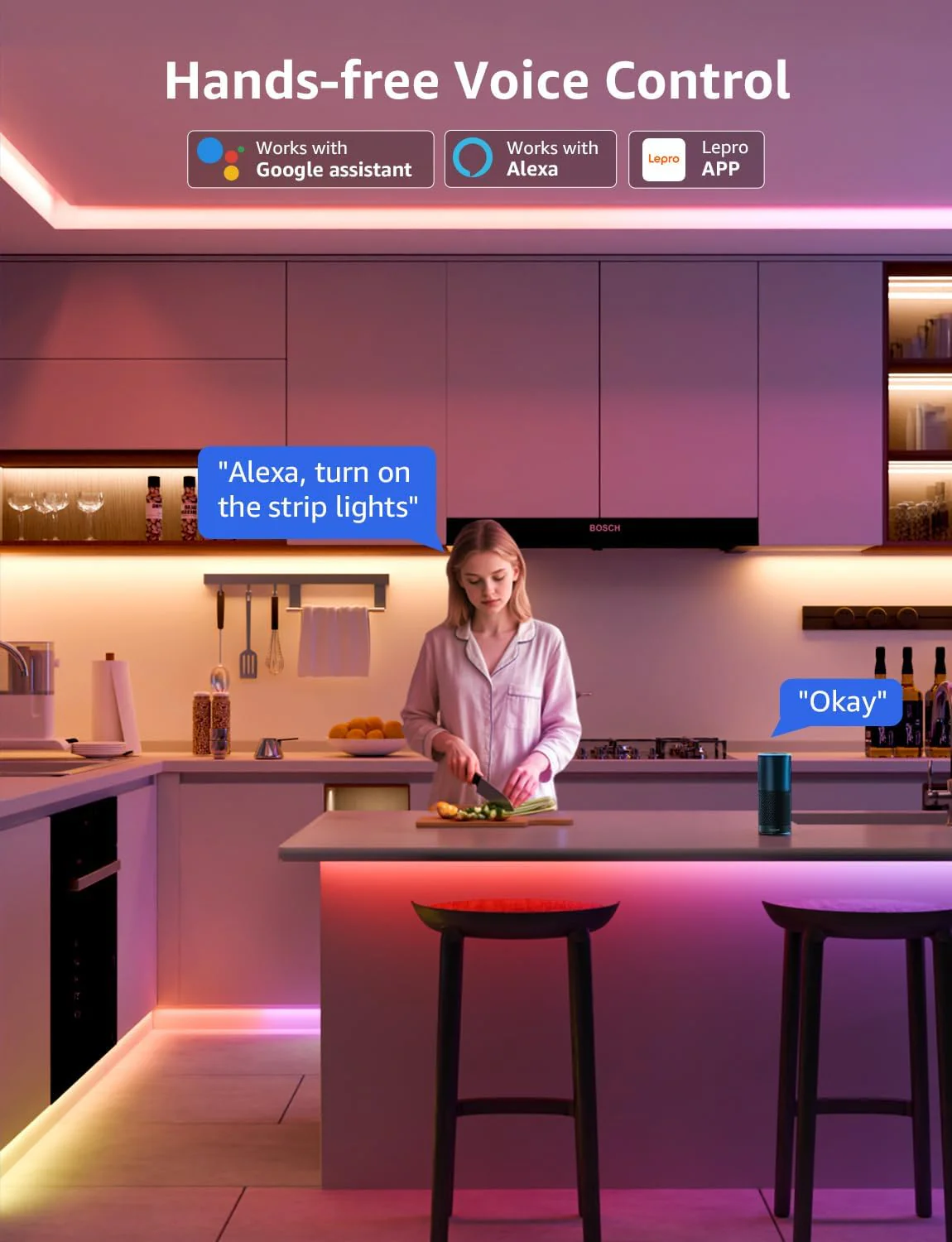Lepro S2 AI Smart LED Strip Light 5M RGBW+IC, Works with Alexa, Google Assistant, Music Sync, 1200LM White Light, Personalized AI Lighting Designer, Zonal Colour Control LED Lights, App Voice Control - Image 3
