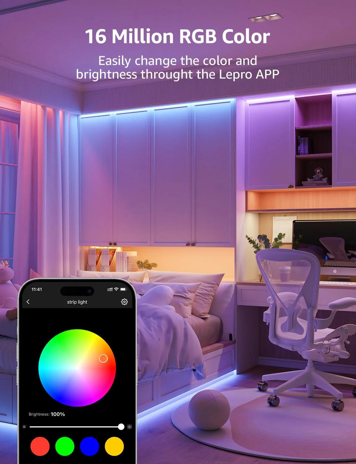 Lepro SE1 AI Smart RGB LED Strip Light 15M Roll, WiFi App Voice Control, Works with Alexa & Google Home, Music Sync, AI Lighting Design Assistant, Colour Changing LED Lights for Bedroom, No Remote - Image 7