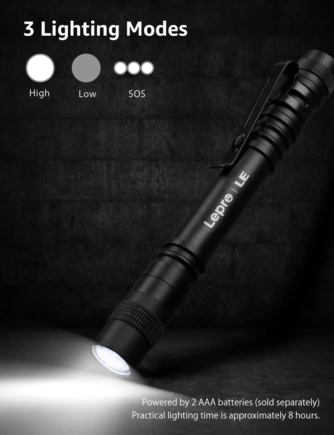 Lepro Small Torch Battery Powered, 2 Pack LED Penlight with Pocket Clip, 3 Modes Pen Torch, Water Resistant for Inspection, Work, Repair and Nurses (Batteries Included) - Image 3