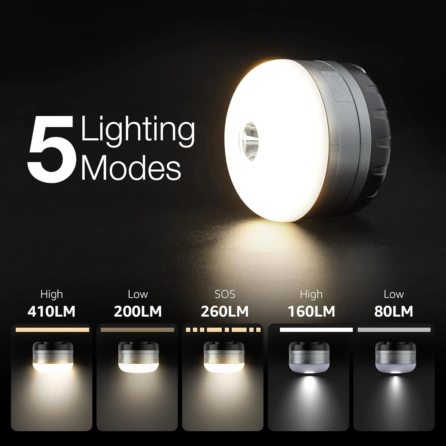 LE Rechargeable Camping Light, Tent Light for Camping Hanging, Dimmable 5 Modes, Magnetic Camp Lantern for Tents, Portable Small Camp Accessories, Emergency Lighting for Power Cuts, USB C Cable - Image 3